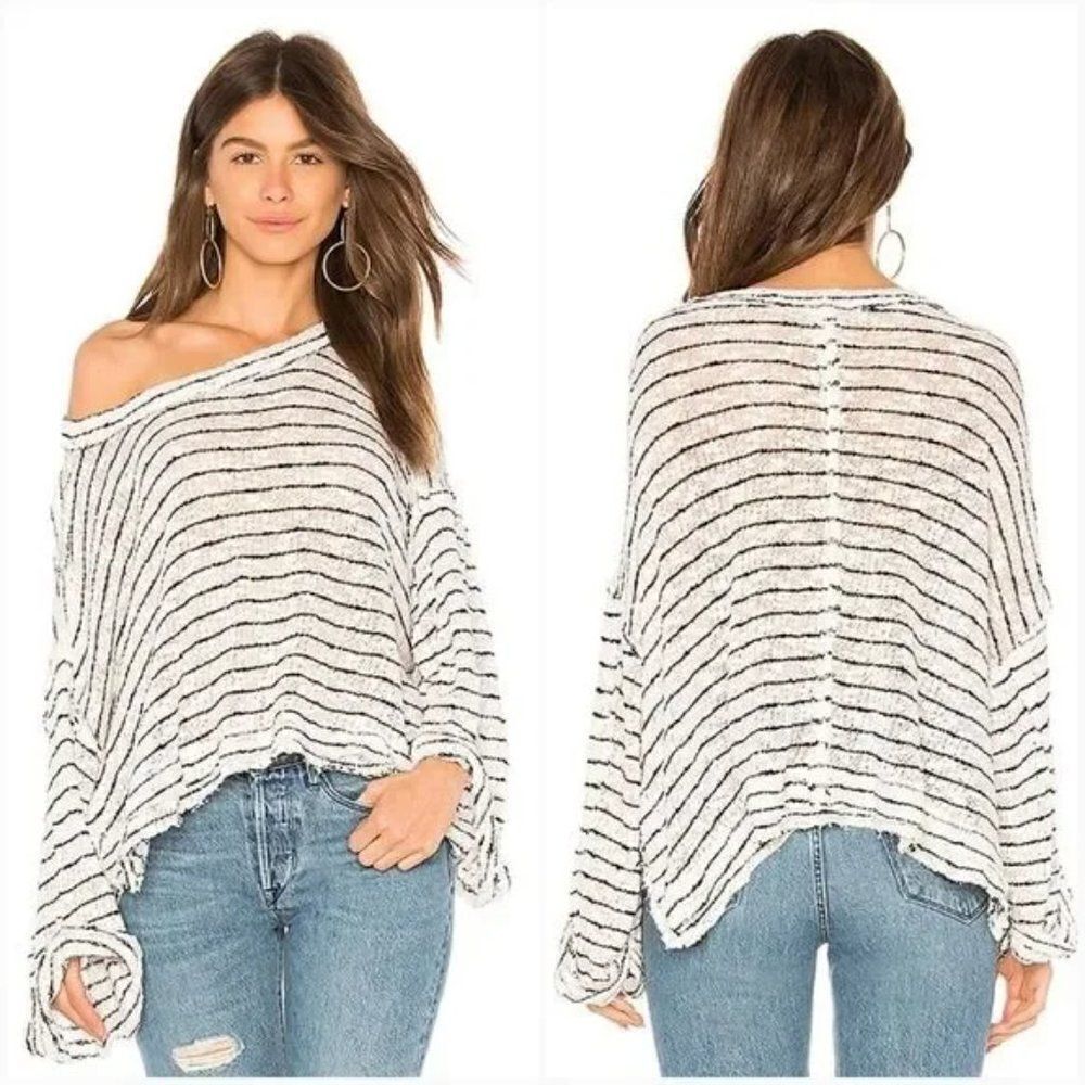 Free People Island Girl Hacci Top - size XS in Black/White